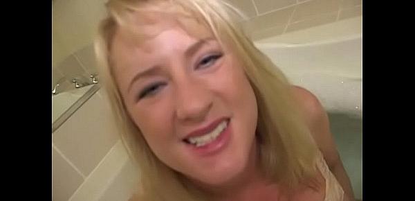  Busty MILF Bethany gives head to this horny dude in the bathroom
